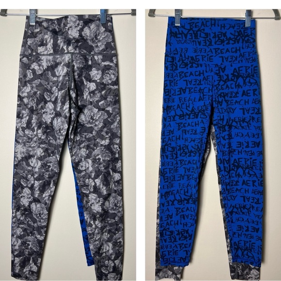 Aerie Offline 7/8 Women Leggings S/P‎ Yoga Gray Floral Blue Bundle Casual Active - Picture 1 of 17